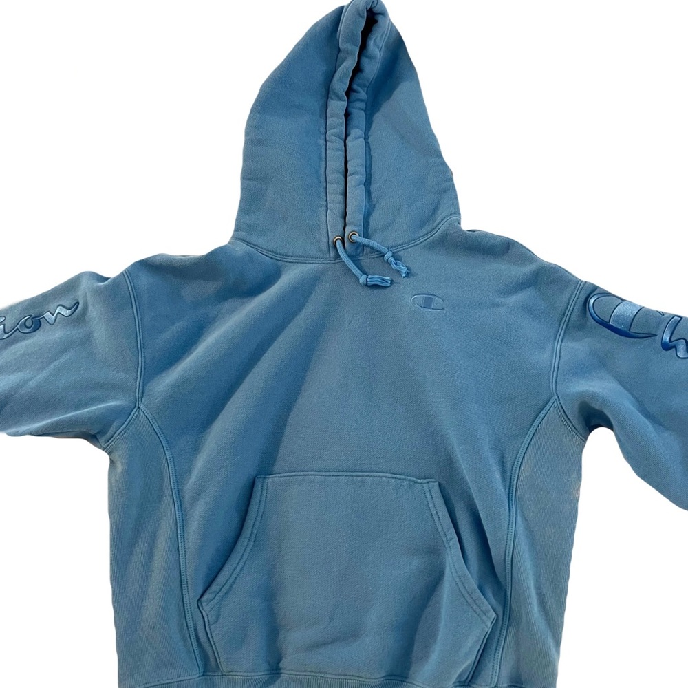 Champion Reverse Weave Unisex Logo Spellout Hoodie Blue